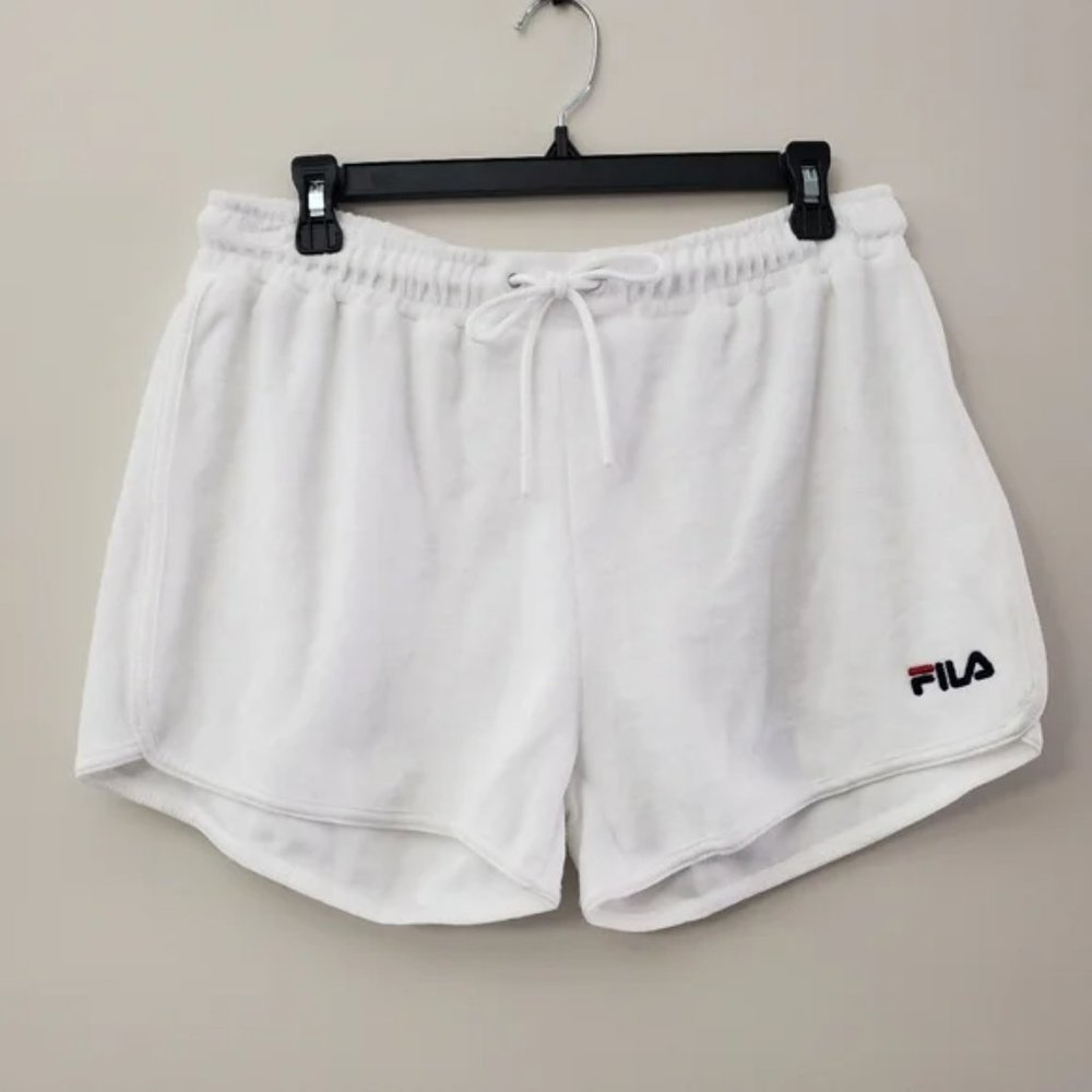 Fila terrycloth high rise athletic lounge shorts L white